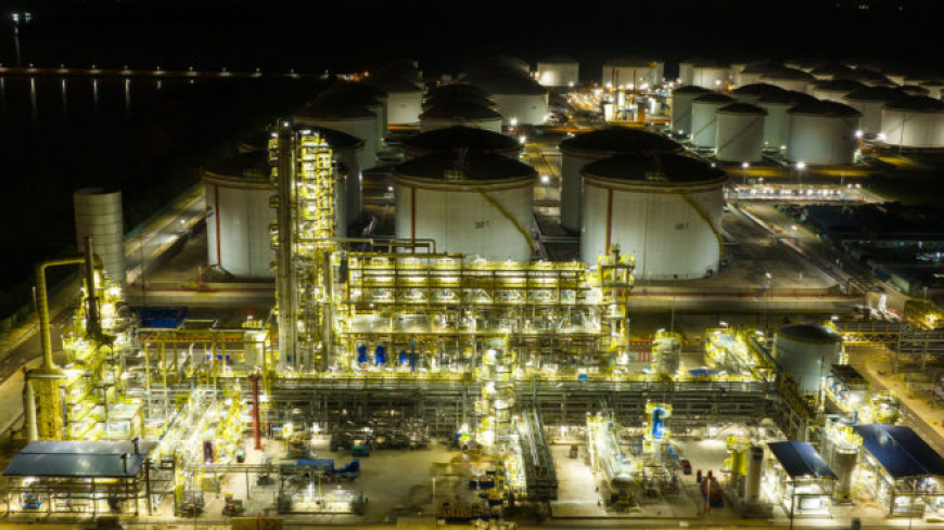 Refinery at night with bright lights