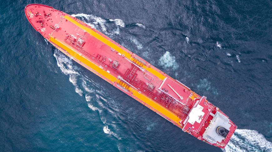 LNG vessel at sea from a birds eye view