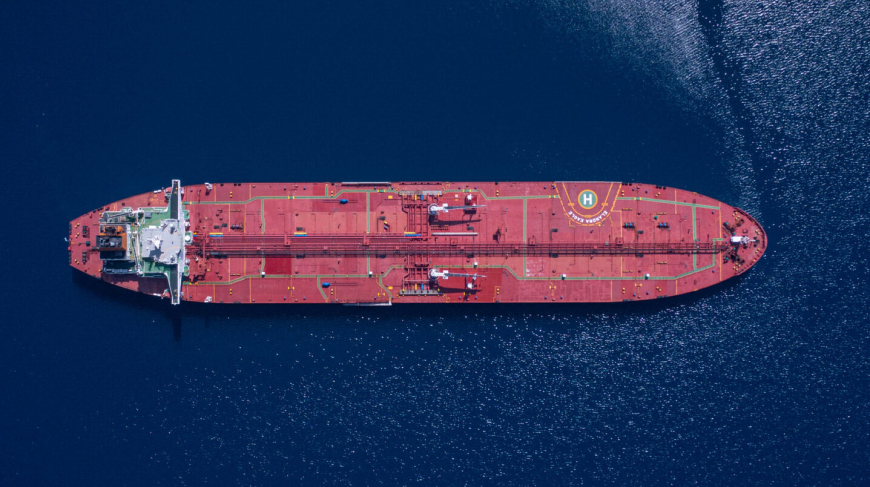 Birds eye view of gas tanker at sea